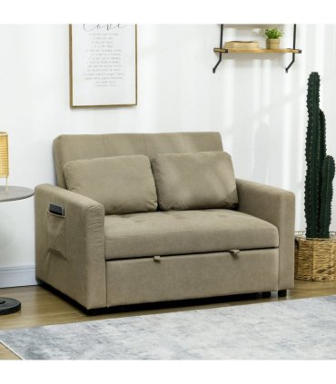 Sofa Bed Linen Brown 120W x 84D x 86Hcm 2 Seater Convertible Settee Cushions