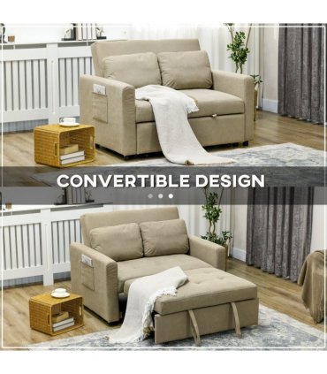 Sofa Bed Linen Brown 120W x 84D x 86Hcm 2 Seater Convertible Settee Cushions