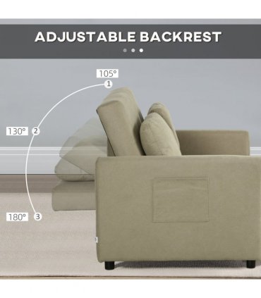 Sofa Bed Linen Brown 120W x 84D x 86Hcm 2 Seater Convertible Settee Cushions