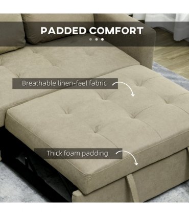 Sofa Bed Linen Brown 120W x 84D x 86Hcm 2 Seater Convertible Settee Cushions