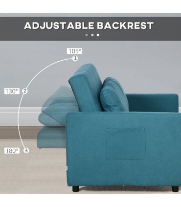 HOMCOM 2 Seater Sofa Bed Convertible Bed Settee with Cushions, Pockets, Blue
