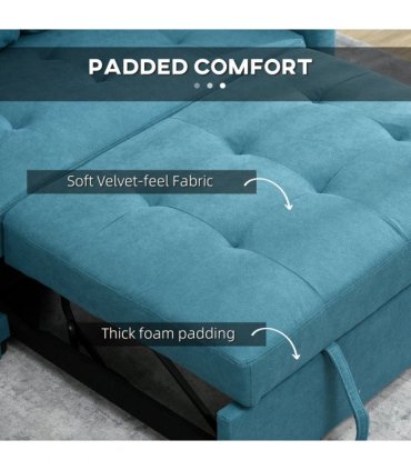 HOMCOM 2 Seater Sofa Bed Convertible Bed Settee with Cushions, Pockets, Blue