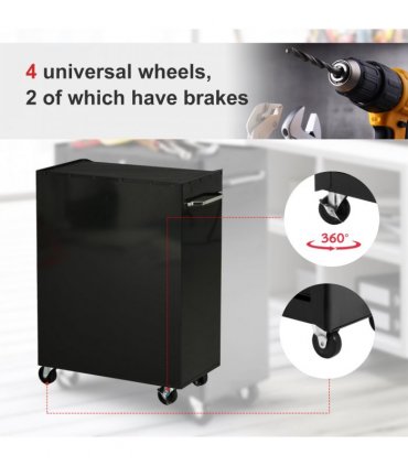 Steel Tool Storage Cabinet 5-Drawer Lockable Wheels Handle 2 Keys Red