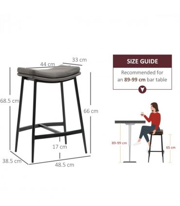 Breakfast Bar Stools Set of 2 Grey Upholstered Barstools w/ Curved Seat