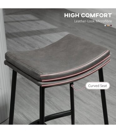 Breakfast Bar Stools Set of 2 Grey Upholstered Barstools w/ Curved Seat