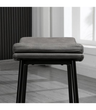 Breakfast Bar Stools Set of 2 Grey Upholstered Barstools w/ Curved Seat