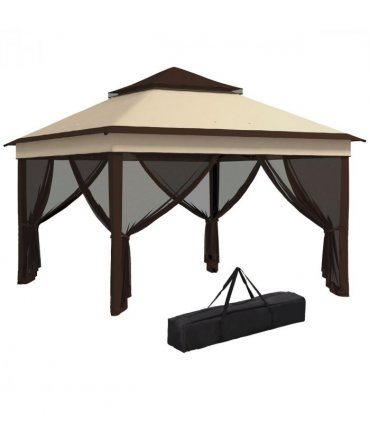 Outsunny 3 x 3(m) Pop Up Gazebo Tent with Netting, Height Adjustable, Beige