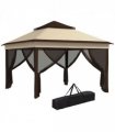 Outsunny 3 x 3(m) Pop Up Gazebo Tent with Netting, Height Adjustable, Beige