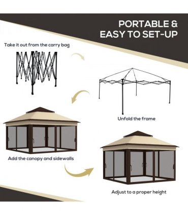 Outsunny 3 x 3(m) Pop Up Gazebo Tent with Netting, Height Adjustable, Beige