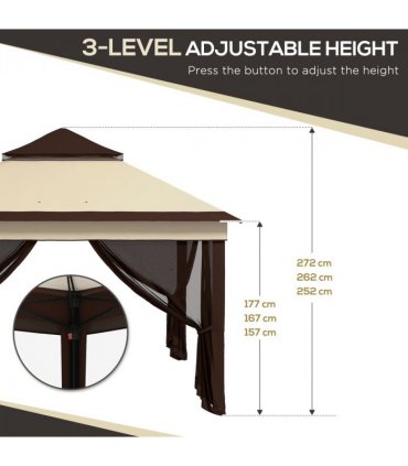 Outsunny 3 x 3(m) Pop Up Gazebo Tent with Netting, Height Adjustable, Beige