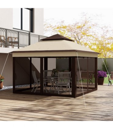 Outsunny 3 x 3(m) Pop Up Gazebo Tent with Netting, Height Adjustable, Beige