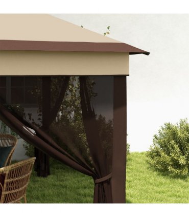 Outsunny 3 x 3(m) Pop Up Gazebo Tent with Netting, Height Adjustable, Beige