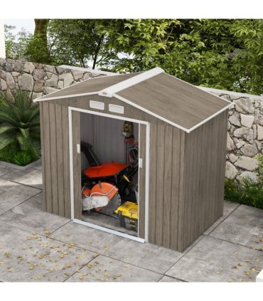 Outsunny Garden Shed Storage Unit with Locking Door Floor Foundation Vent Brown