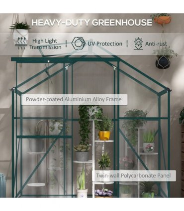 Outsunny 6 x 2.5ft Polycarbonate Greenhouse Aluminium Green House, Green