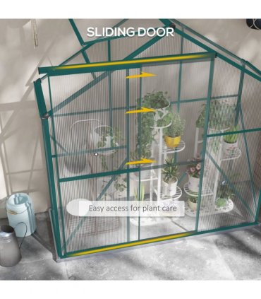 Outsunny 6 x 2.5ft Polycarbonate Greenhouse Aluminium Green House, Green