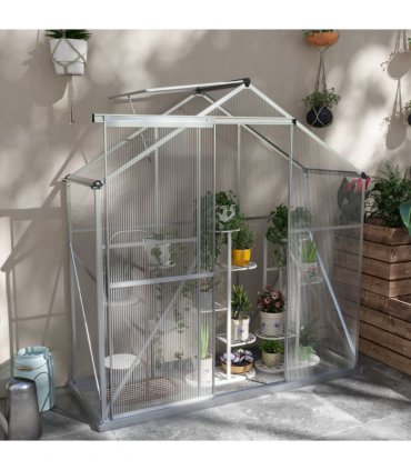 Outsunny 6 x 2.5ft Polycarbonate Greenhouse Aluminium Green House, Silver