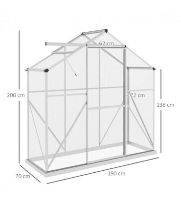 Outsunny 6 x 2.5ft Polycarbonate Greenhouse Aluminium Green House, Silver