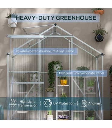 Outsunny 6 x 2.5ft Polycarbonate Greenhouse Aluminium Green House, Silver