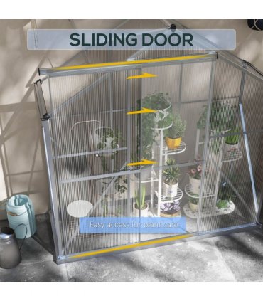 Outsunny 6 x 2.5ft Polycarbonate Greenhouse Aluminium Green House, Silver