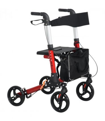 HOMCOM Folding Rollator Walker w/ Seat Storage Bag Adjustable Handle for Seniors