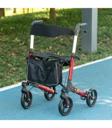 HOMCOM Folding Rollator Walker w/ Seat Storage Bag Adjustable Handle for Seniors