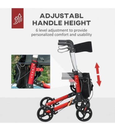 HOMCOM Folding Rollator Walker w/ Seat Storage Bag Adjustable Handle for Seniors