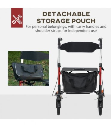 HOMCOM Folding Rollator Walker w/ Seat Storage Bag Adjustable Handle for Seniors