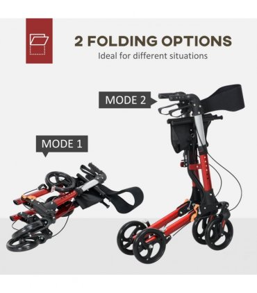 HOMCOM Folding Rollator Walker w/ Seat Storage Bag Adjustable Handle for Seniors