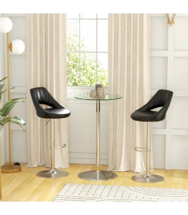 HOMCOM Round Bar Table for 2 People, High Pub Table with Tempered Glass Top