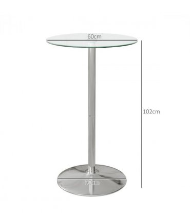 HOMCOM Round Bar Table for 2 People, High Pub Table with Tempered Glass Top