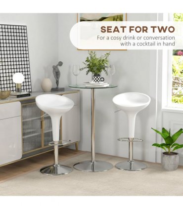 HOMCOM Round Bar Table for 2 People, High Pub Table with Tempered Glass Top