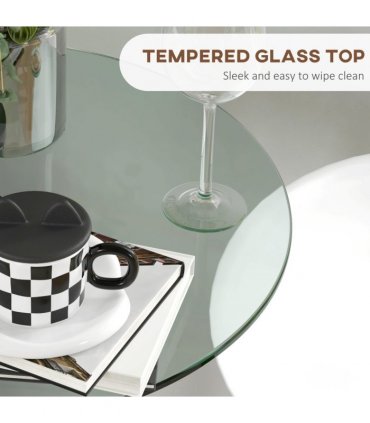 HOMCOM Round Bar Table for 2 People, High Pub Table with Tempered Glass Top