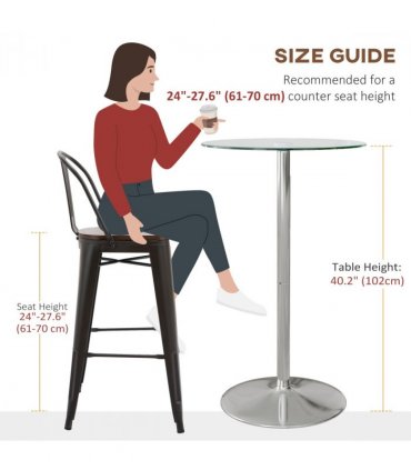 HOMCOM Round Bar Table for 2 People, High Pub Table with Tempered Glass Top
