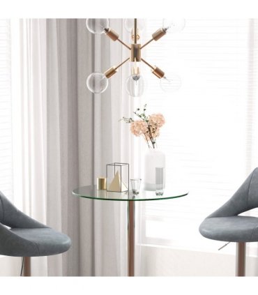 HOMCOM Round Bar Table for 2 People, High Pub Table with Tempered Glass Top