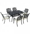 Patio Dining Set Aluminium Black Cream White w/ Umbrella Hole & Cushion