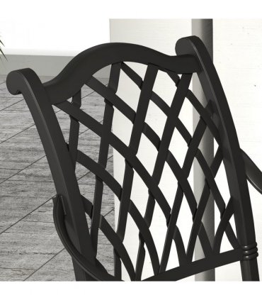 Patio Dining Set Aluminium Black Cream White w/ Umbrella Hole & Cushion