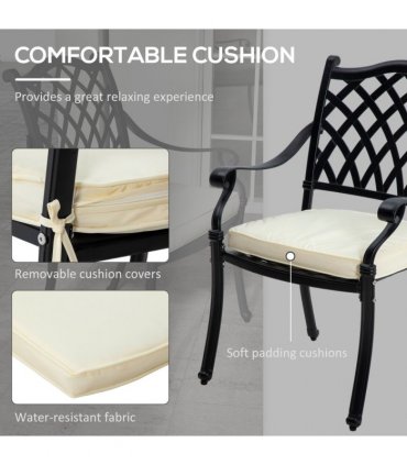 Patio Dining Set Aluminium Black Cream White w/ Umbrella Hole & Cushion