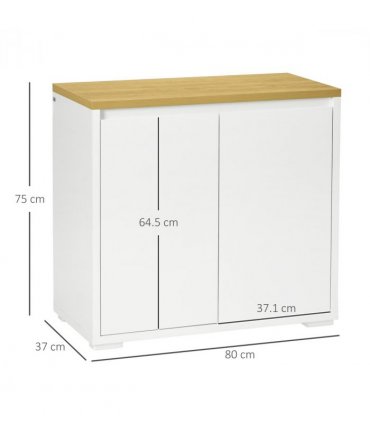 Sideboard White 80W x 37D x 75Hcm Double Door Cabinet Adjustable Shelf