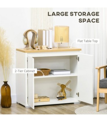 Sideboard White 80W x 37D x 75Hcm Double Door Cabinet Adjustable Shelf