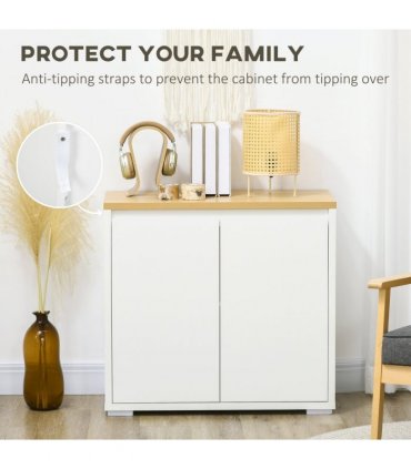 Sideboard White 80W x 37D x 75Hcm Double Door Cabinet Adjustable Shelf