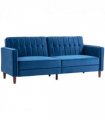 HOMCOM Convertible Sofa Futon Velvet-Touch Tufted Couch Sofa Bed Split Back Blue
