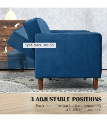 HOMCOM Convertible Sofa Futon Velvet-Touch Tufted Couch Sofa Bed Split Back Blue