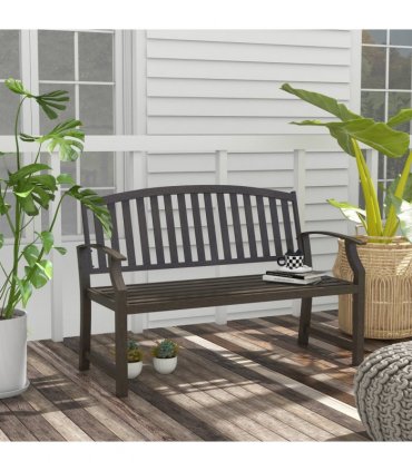Steel Brown Garden Bench 127W x 60D x 84H cm Two-Seater Outdoor Park Seat