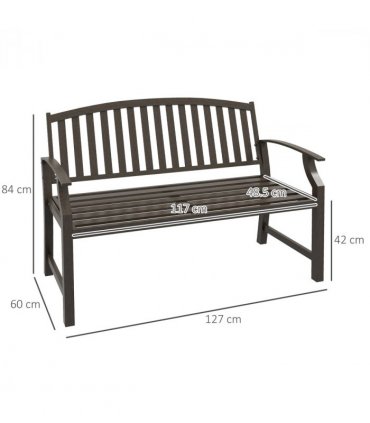 Steel Brown Garden Bench 127W x 60D x 84H cm Two-Seater Outdoor Park Seat