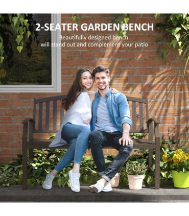 Steel Brown Garden Bench 127W x 60D x 84H cm Two-Seater Outdoor Park Seat