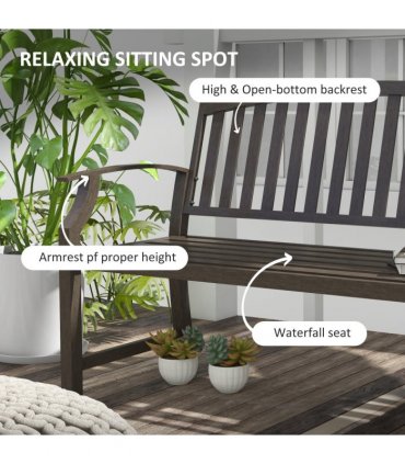 Steel Brown Garden Bench 127W x 60D x 84H cm Two-Seater Outdoor Park Seat