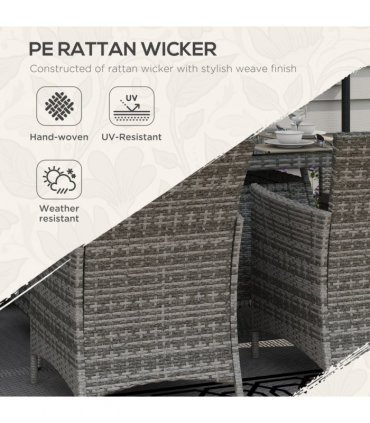 Outsunny PE Rattan Dining Set with Fire Pit Table and Cushioned Armchairs, Grey