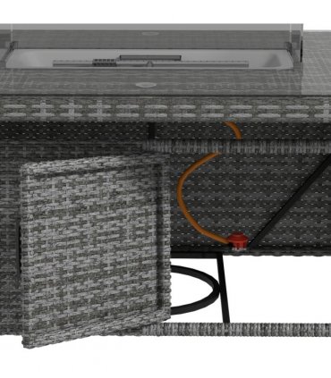 Outsunny PE Rattan Dining Set with Fire Pit Table and Cushioned Armchairs, Grey