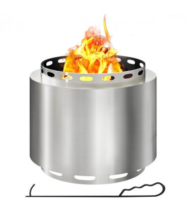 Outsunny 48.5cm Smokeless Wood Burning Firepit Stainless Steel Fire Pit, Silver