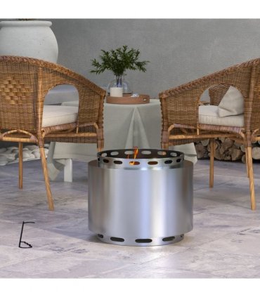 Outsunny 48.5cm Smokeless Wood Burning Firepit Stainless Steel Fire Pit, Silver